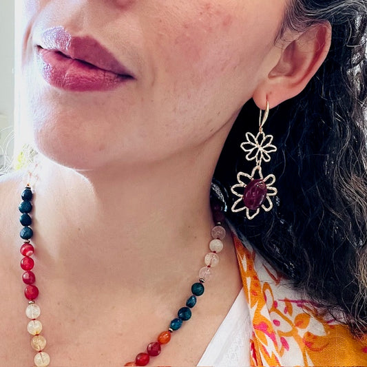 Handmade Carnelian Daisy Earrings