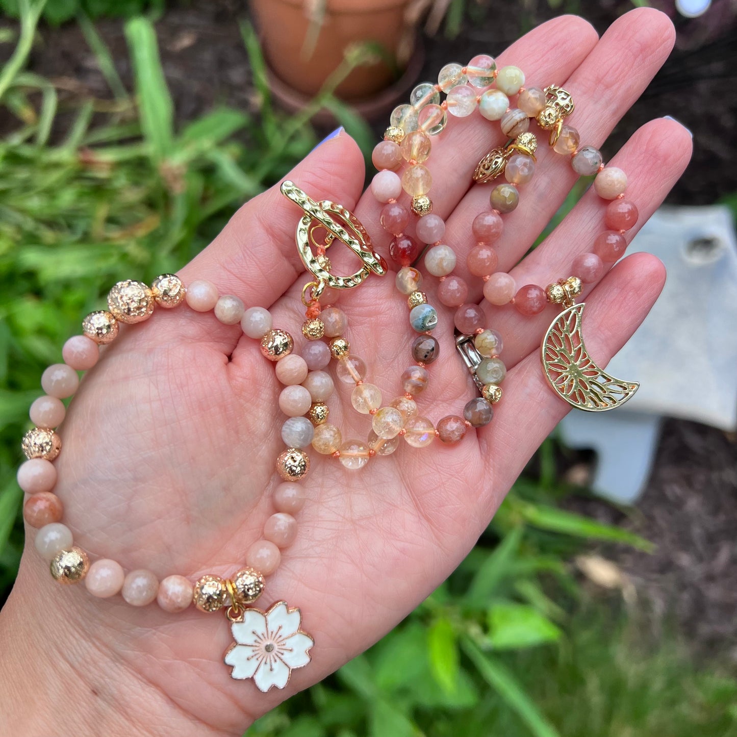 Moon Flower Mala Necklace Bracelet Set