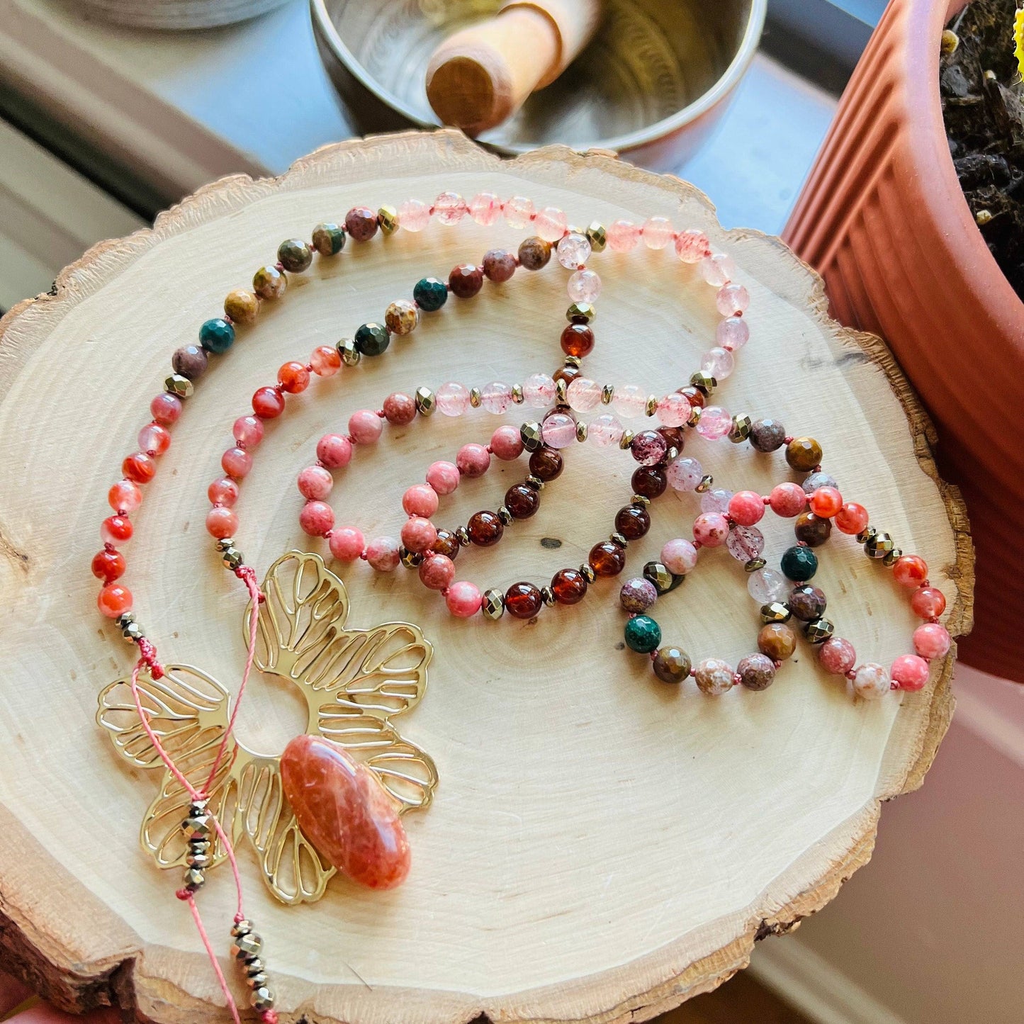 Sunlit Orchid 108 Beads Mala Necklace - Mala Mia NYC